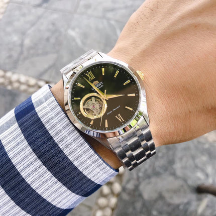 **ORIENT Men's Goldeneye Automatic Classic Open Heart Stainless Steel Bracelet Watch