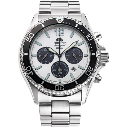 ORIENT Men's Solar Mako Diver Chronograph Watch Panda Edition