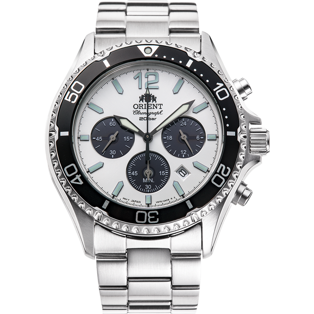 ORIENT Men's Solar Mako Diver Chronograph Watch Panda Edition