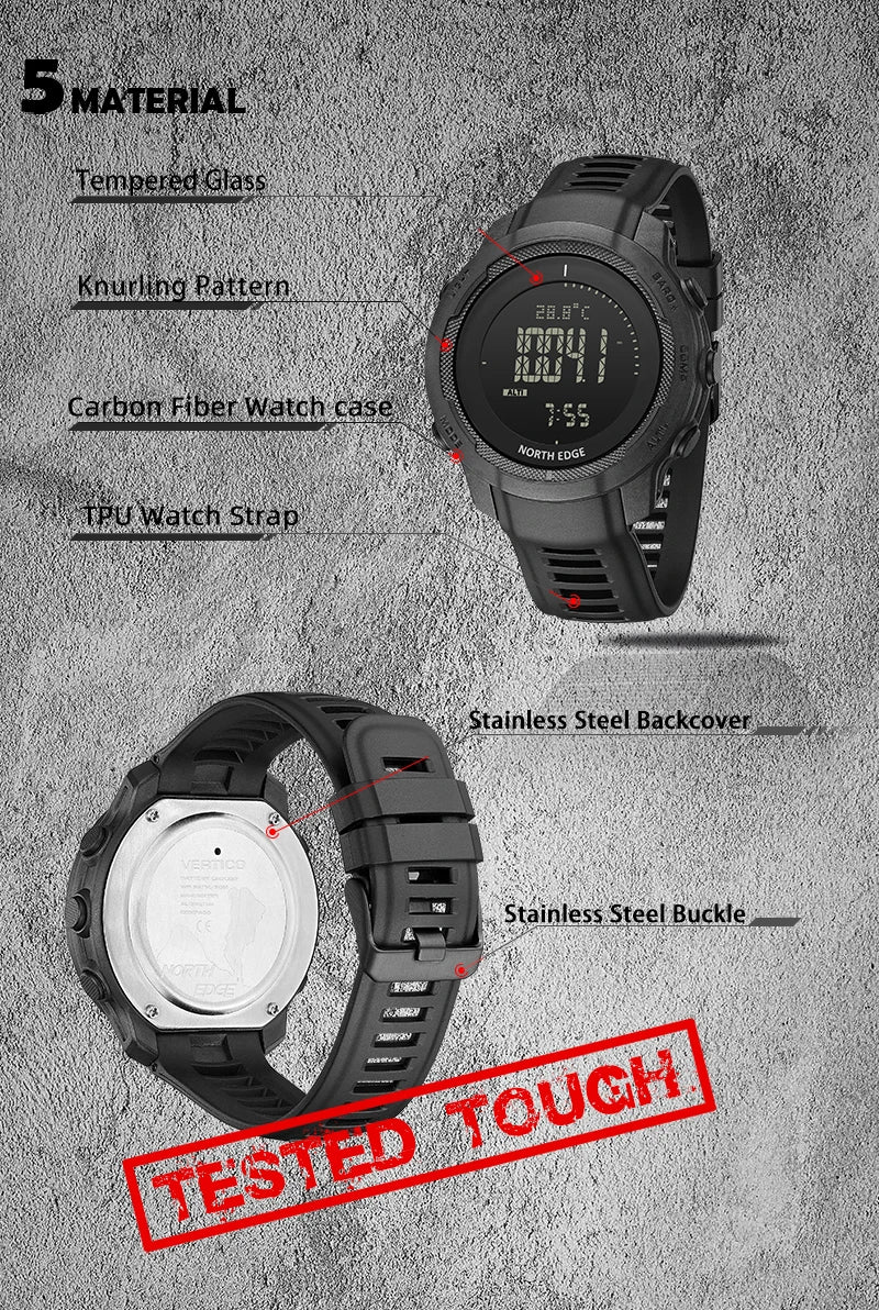 NORTH EDGE Tactical Vertico Carbon Fibre Watch Black