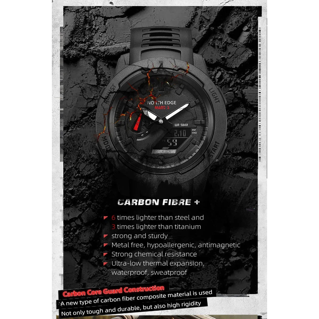 NORTH EDGE Tactical Mars 3 Watch Carbon Fibre