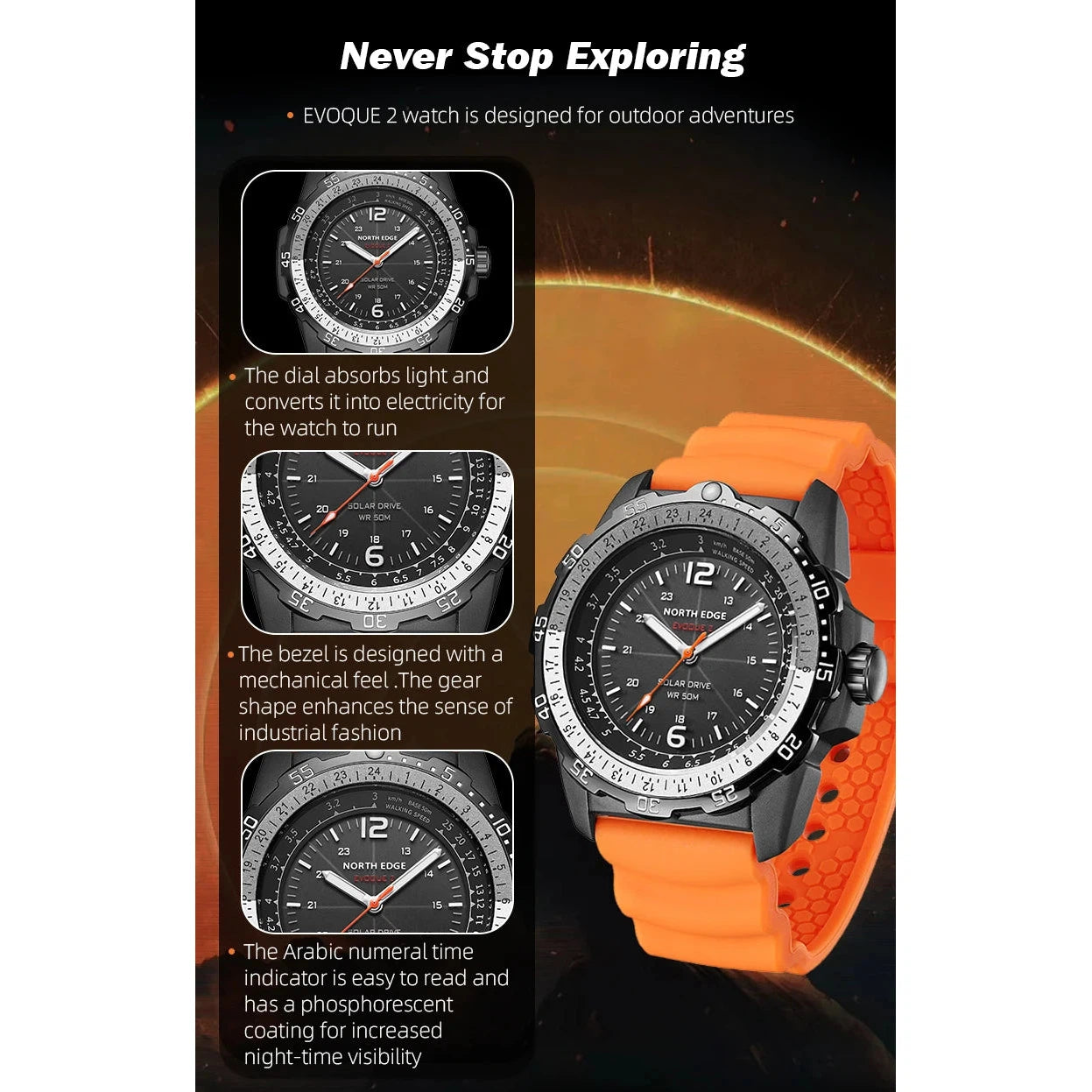 NORTH EDGE Tactical Evoque 2 Solar Drive Watch Orange