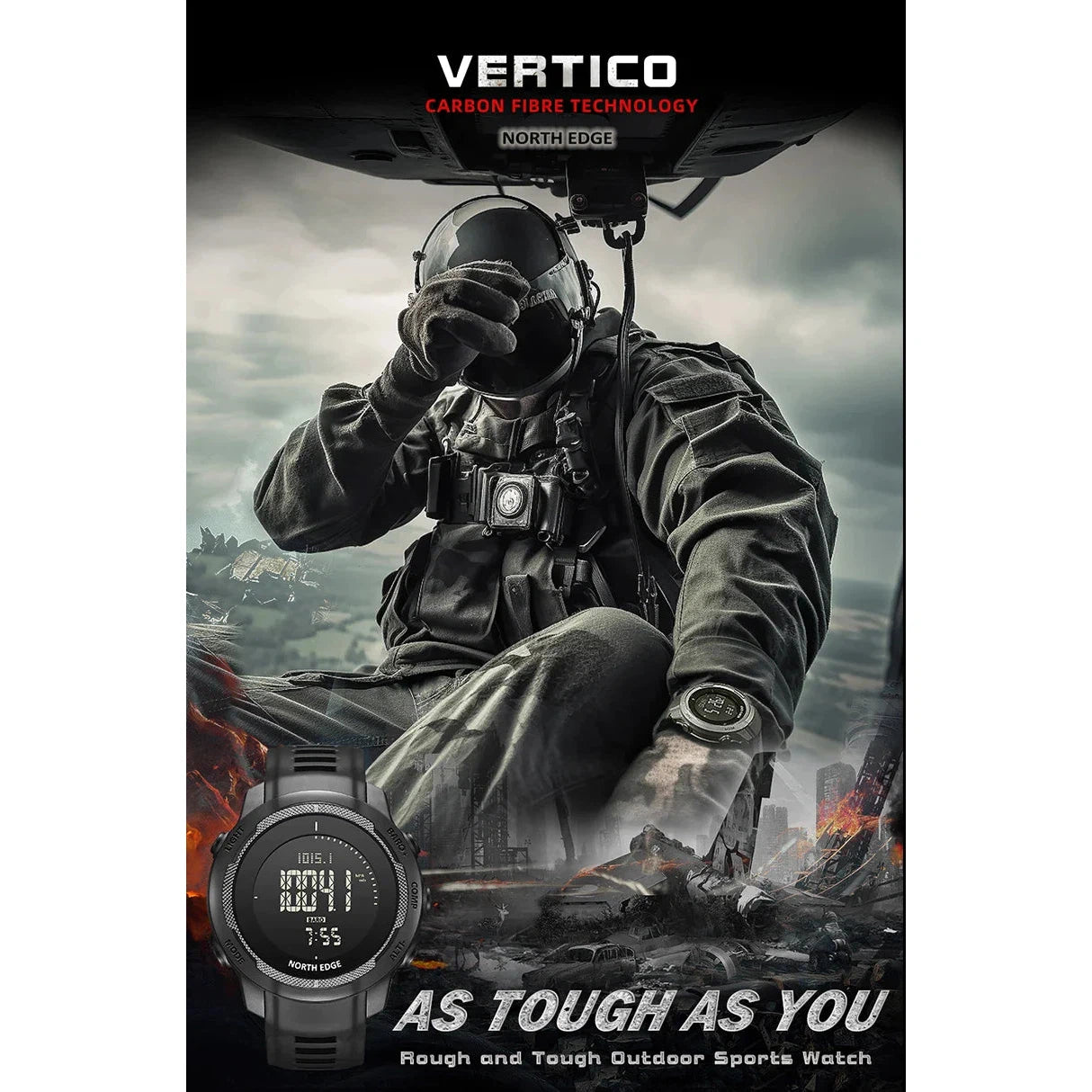 NORTH EDGE Tactical Vertico Carbon Fibre Watch Grey