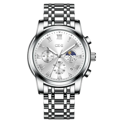Mark Fairwhale FW-5039 CORDANT - Luxury Men’s Roman Numeral Quartz Watch with Stainless Steel Strap, Moon Phase & Chronograph