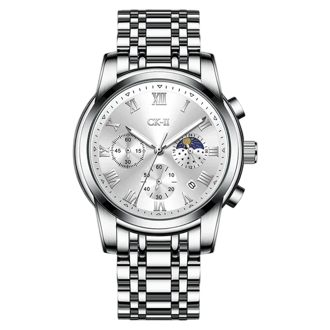 Mark Fairwhale FW-5039 CORDANT - Luxury Men’s Roman Numeral Quartz Watch with Stainless Steel Strap, Moon Phase & Chronograph