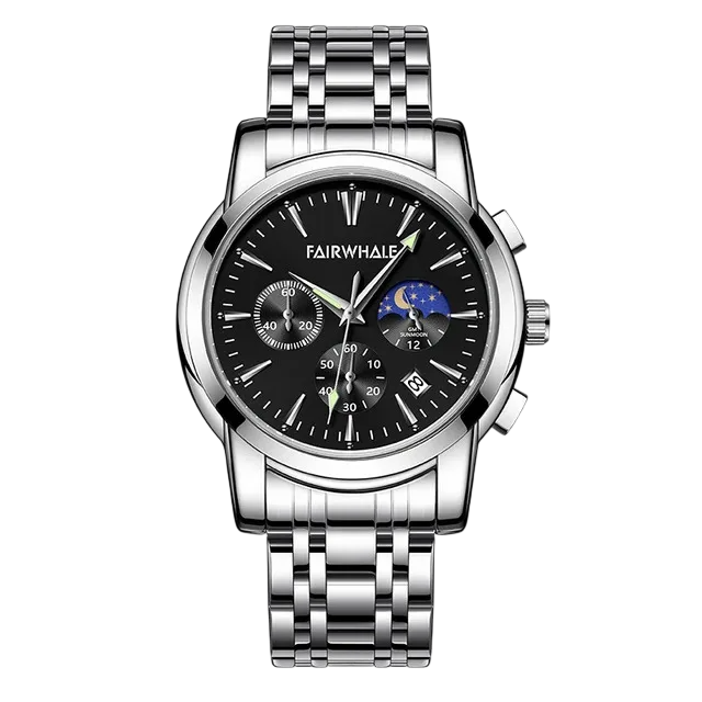 Mark FAIRWHALE FW-5630 LUNARYS - Men’s Moon Phase Watch with Auto Date & Stainless Steel Strap