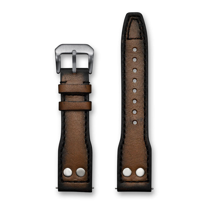Aeromeister Amsterdam S47 Italian vintage oak wood brown leather strap with black stitching