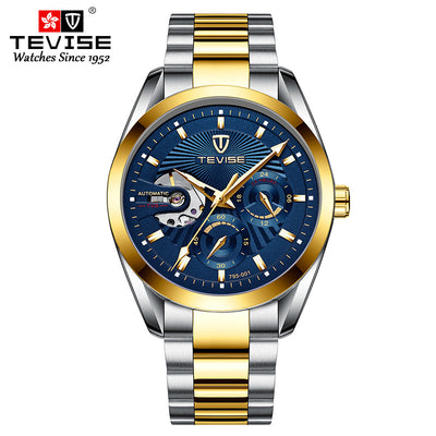 TEVISE Classic Automatic Partial Skeleton Two Tone/Blue Watch