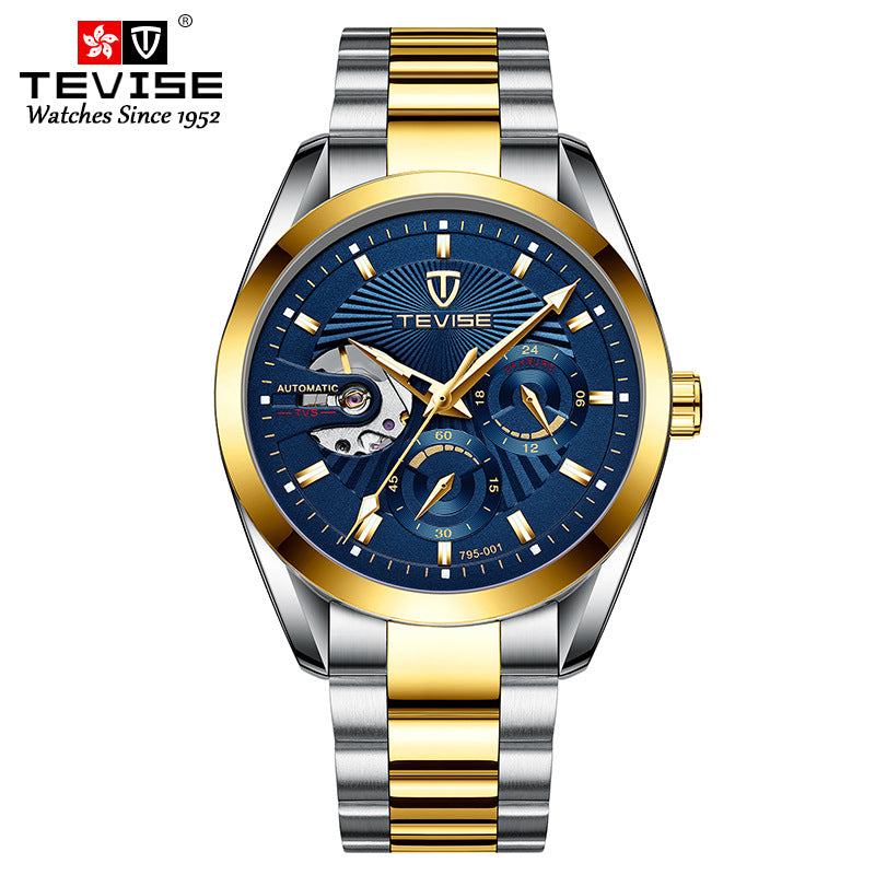 TEVISE Classic Automatic Partial Skeleton Two Tone/Blue Watch