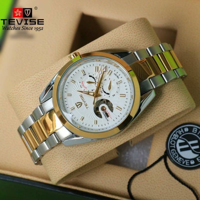 TEVISE Classic Automatic Partial Skeleton Two Tone/White Watch