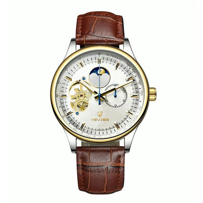 TEVISE Namura Classic Moonphase Skeleton Watch Gold / Brown