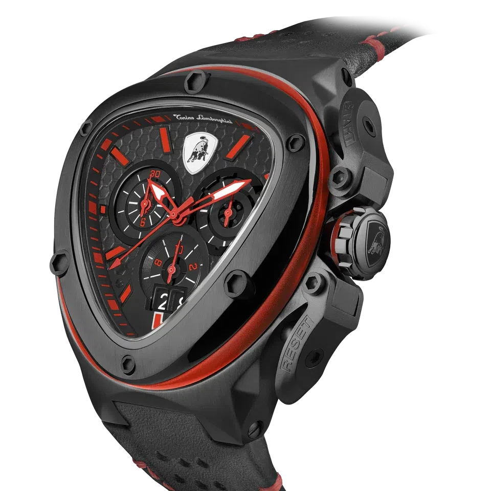 TONINO LAMBORGHINI Spyder X Leather Watch Black / Red