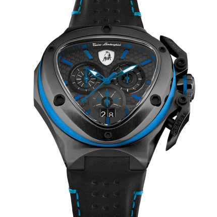 TONINO LAMBORGHINI Spyder X Leather Watch Black / Blue