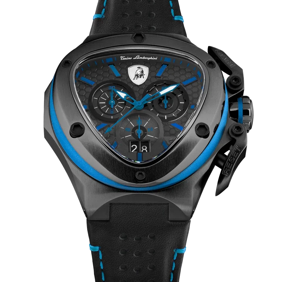 TONINO LAMBORGHINI Spyder X Leather Watch Black / Blue