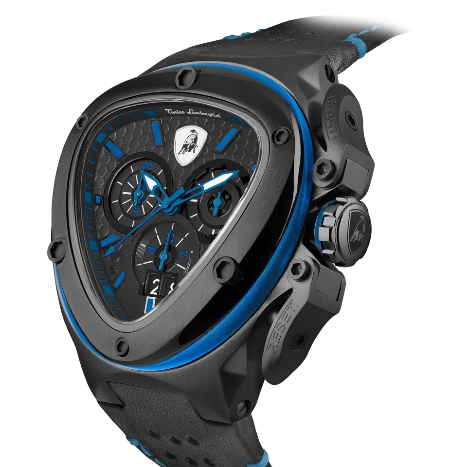 TONINO LAMBORGHINI Spyder X Leather Watch Black / Blue