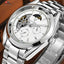 TEVISE Classic Automatic Partial Skeleton Moonphase Silver/White Watch