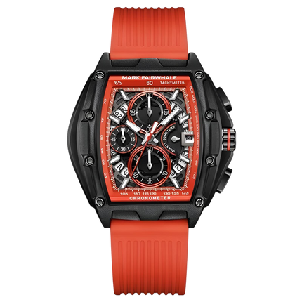 Mark Fairwhale FW-6590 RUBBER - Tonneau Chronograph Watch - Sporty Red
