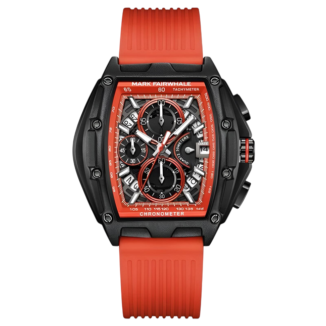 Mark Fairwhale FW-6590 RUBBER - Tonneau Chronograph Watch - Sporty Red