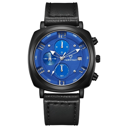Mark Fairwhale FW-5510 AEROCOMMANDER Leather Military Watch with Blue Dial