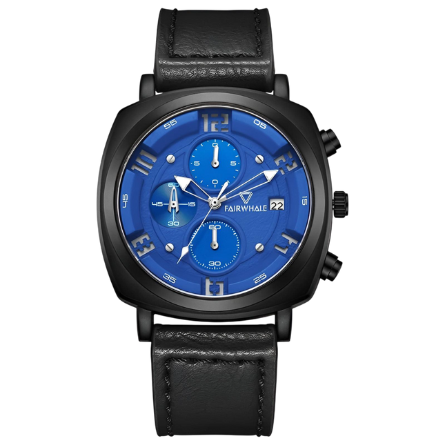 Mark Fairwhale FW-5510 AEROCOMMANDER Leather Military Watch with Blue Dial
