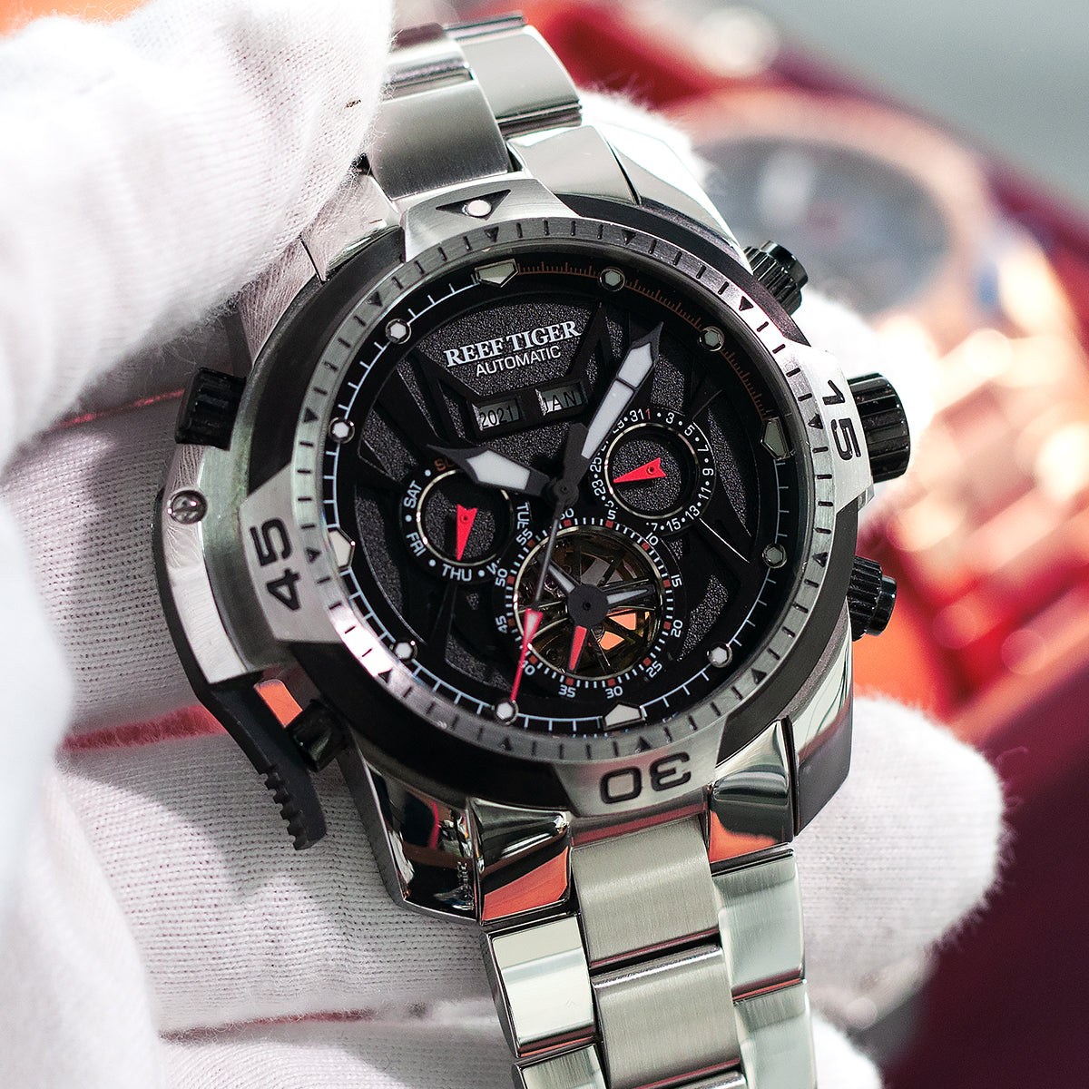 Reef Tiger Men's Aurora Transformers Skeleton Automatic Mechanical Watch image 4