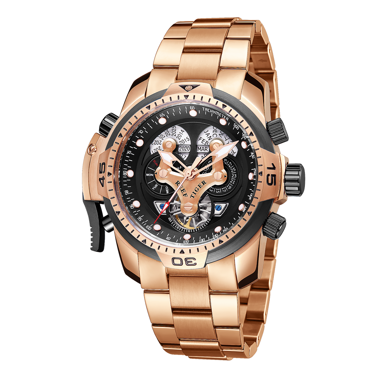 Best Reef Tiger Men's Aurora Concept Rose Gold Luxury Automatic Sport Watch image 9