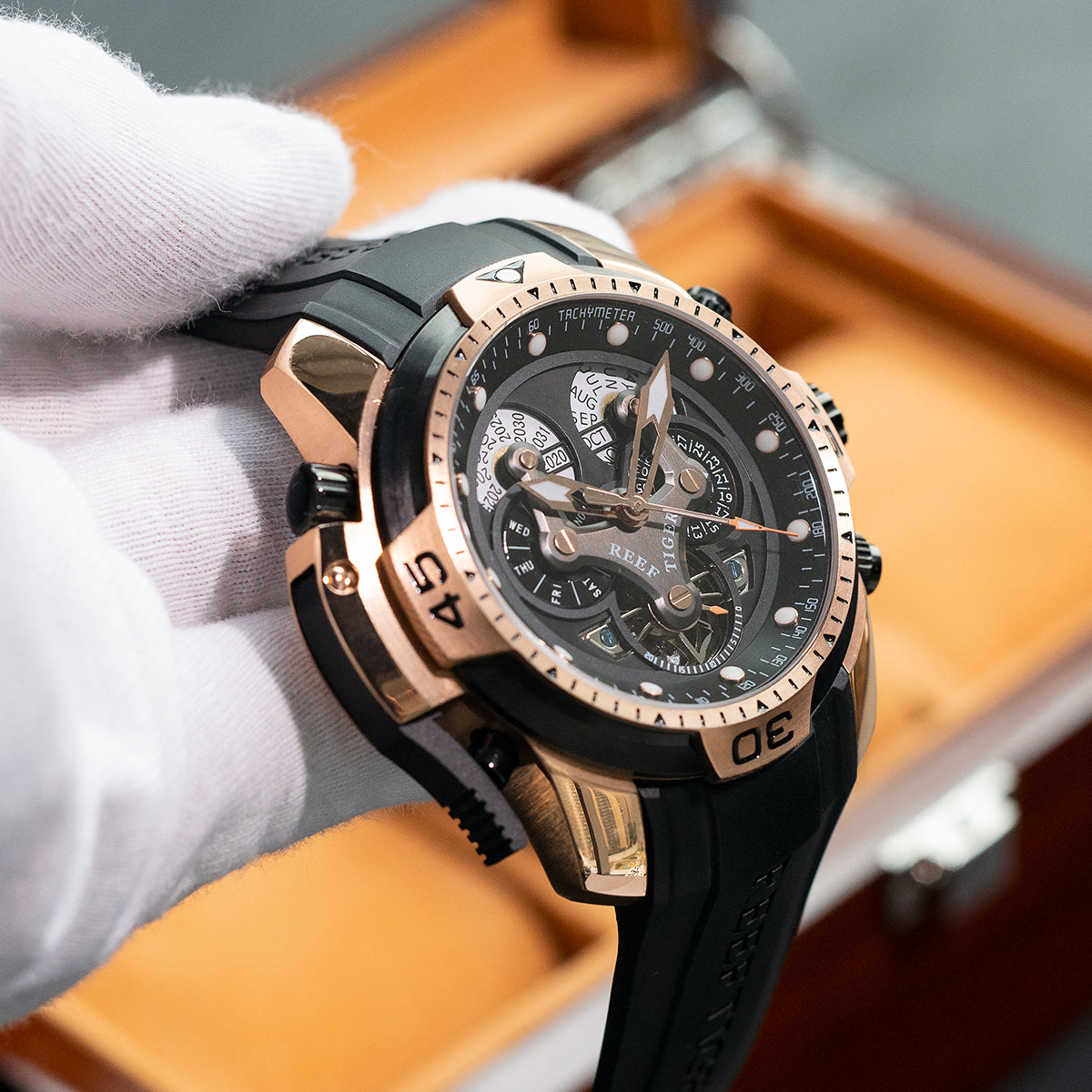 Reef Tiger Luxury Men's Aurora Concept Rose Gold Military Automatic Sport Watch image 6