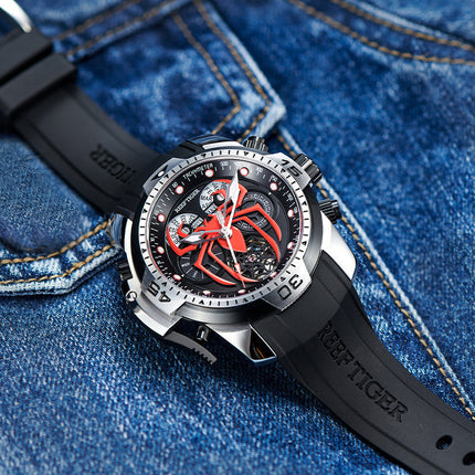 Reef Tiger Men's Aurora Spider Automatic Chronograph Watch Silver/Red image 6