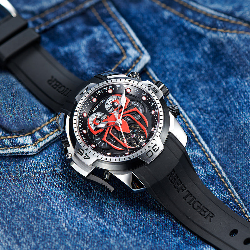 Reef Tiger Men's Aurora Spider Automatic Chronograph Watch Silver/Red image 6
