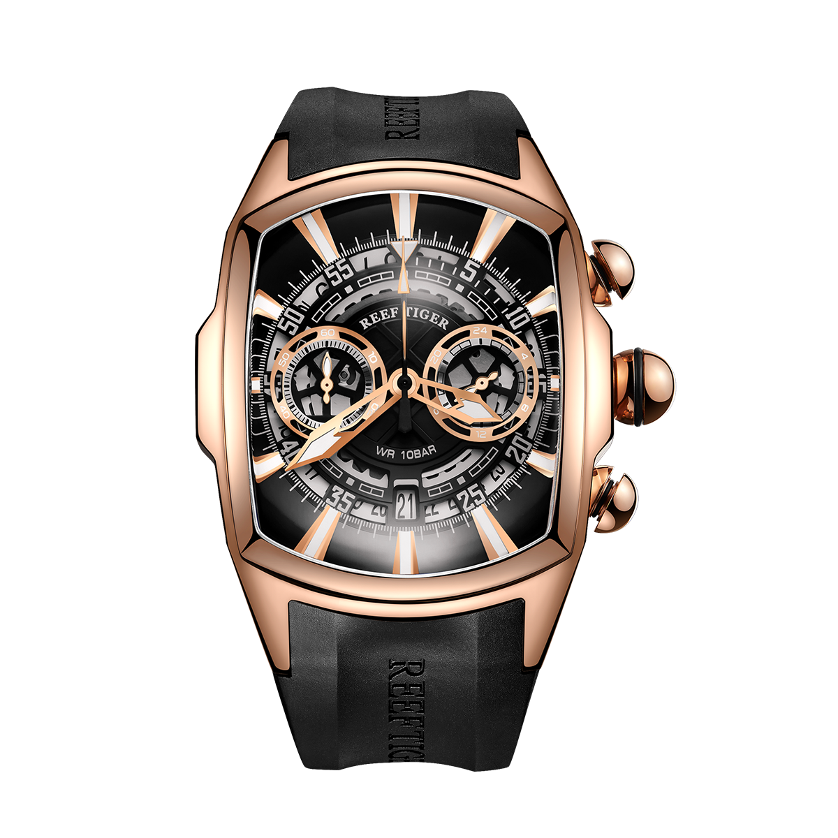 Reef Tiger Aurora Tank VK Quartz Sport Chronograph Watch Luxury Rose Gold image 0