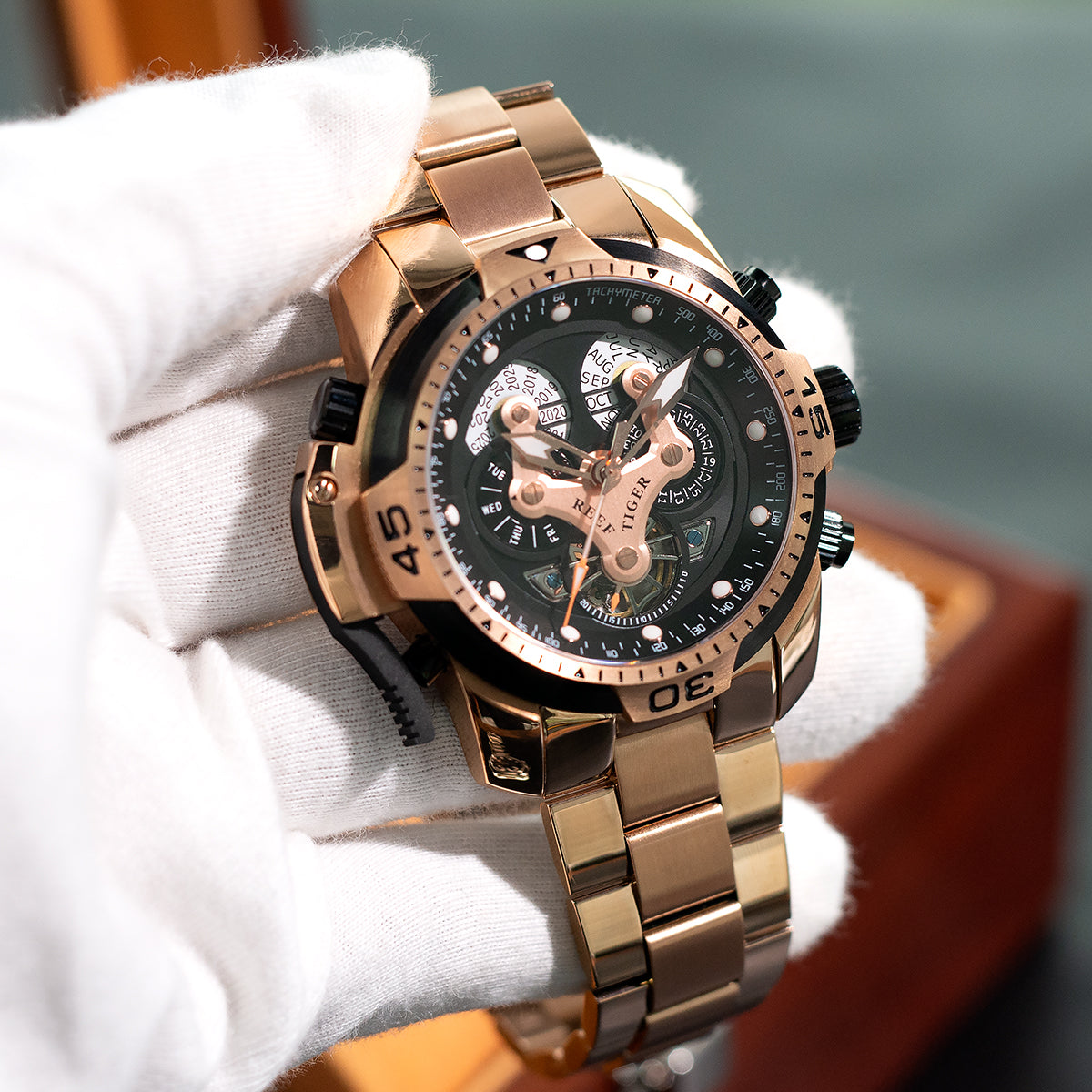 Reef Tiger Luxury Men's Aurora Concept Rose Gold Military Automatic Sport Watch image 5