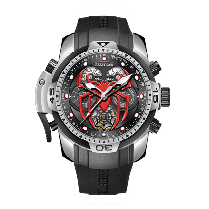 Reef Tiger Men's Aurora Spider Automatic Chronograph Watch Silver/Red - Rubber image
