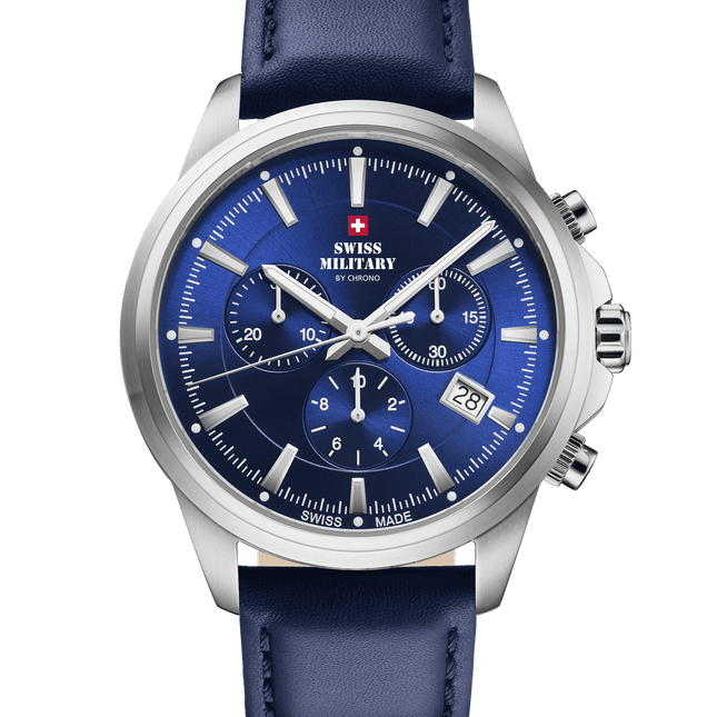 Swiss Military SM34107.12 – Classic Chronograph Watch Blue Leather image 0