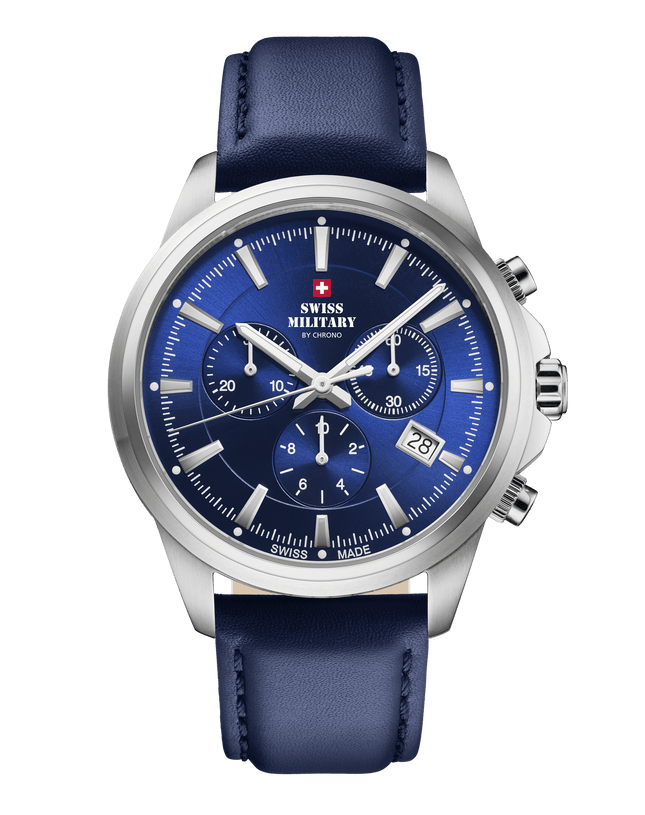 Swiss Military SM34107.12 – Classic Chronograph Watch Blue Leather image 0