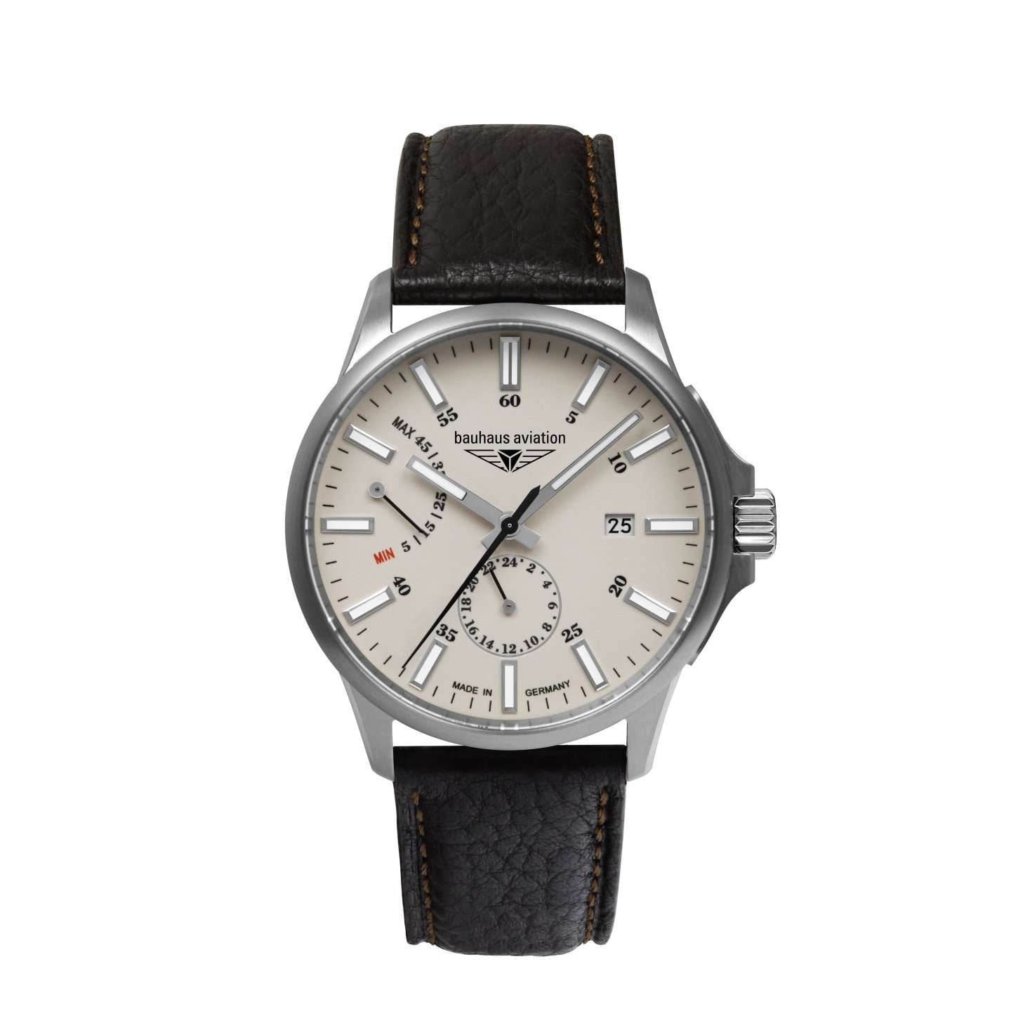 BAUHAUS AVIATION Men’s Titanium Automatic Power Reserve Leather Watch 28605 image 3