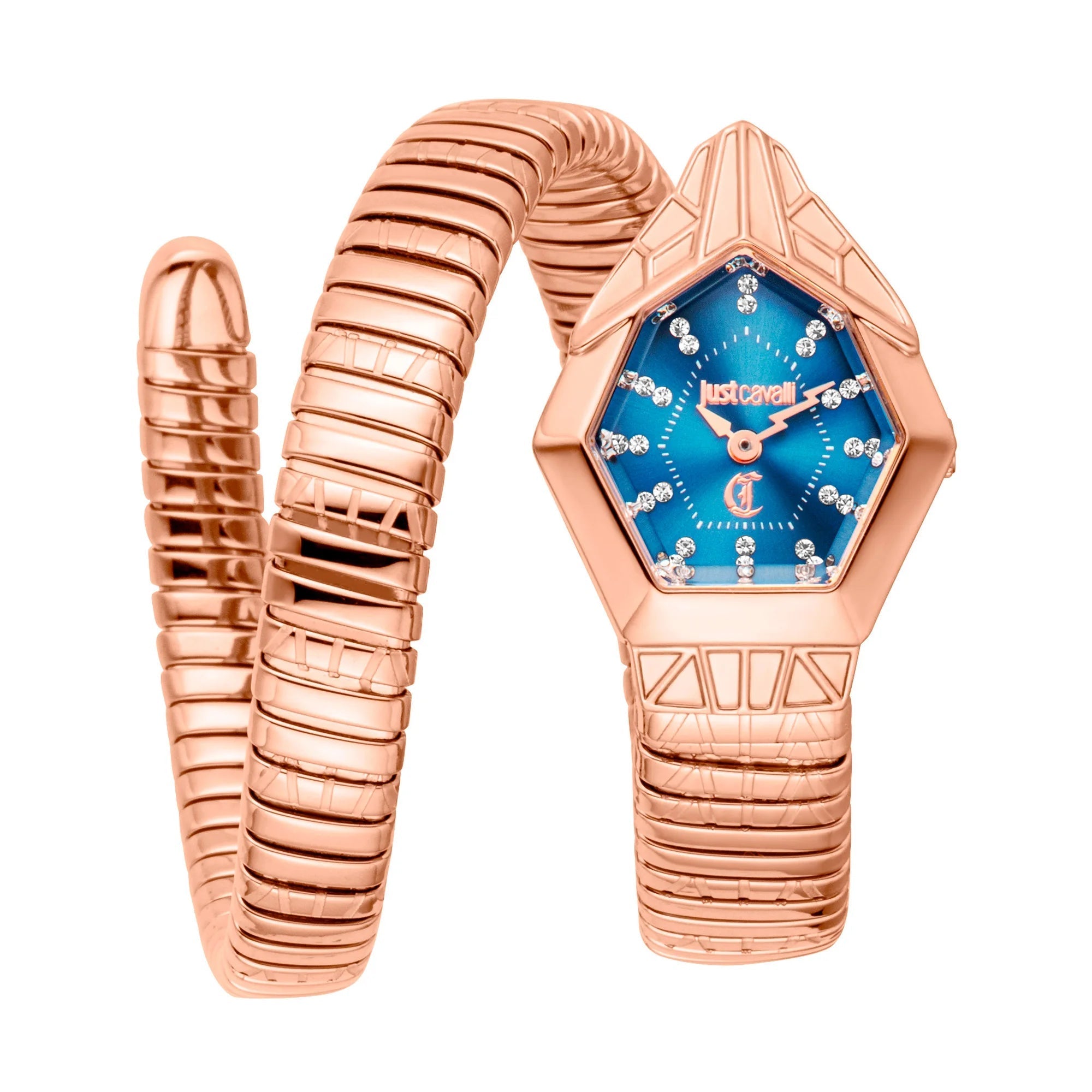 Just Cavalli Signature Snake Gemma Rose Gold Blue image 0