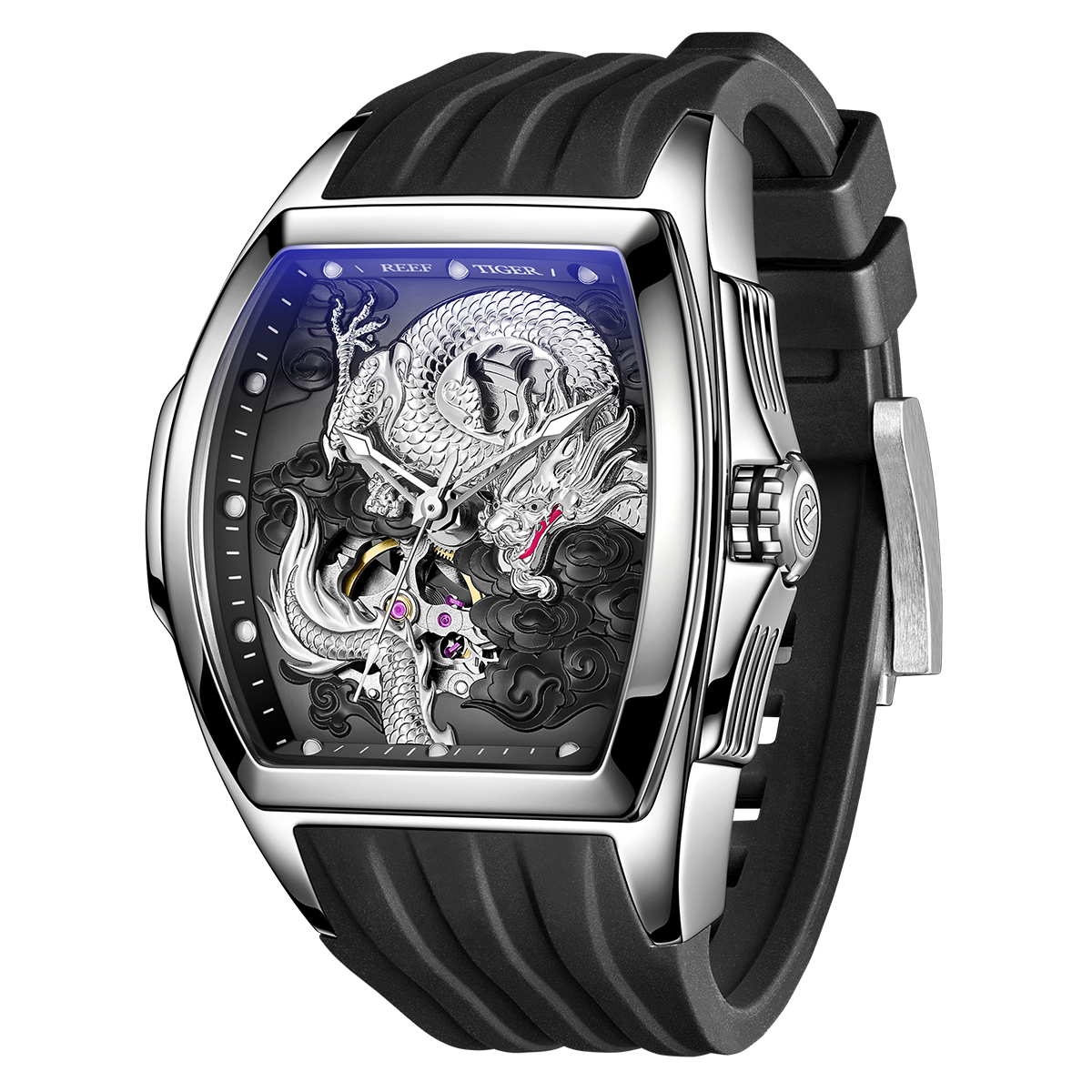 Reef Tiger Men's Aurora Chinese Dragon Skeleton Automatic Watch image 1