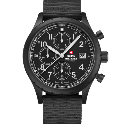 Swiss Military Field Chronograph Watch – Black PVD Canvas| SM34117.08 image 0