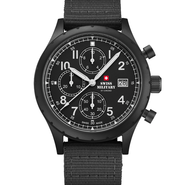 Swiss Military Field Chronograph Watch – Black PVD Canvas| SM34117.08 image 0