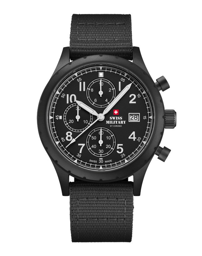 Swiss Military Field Chronograph Watch – Black PVD Canvas| SM34117.08 image 0