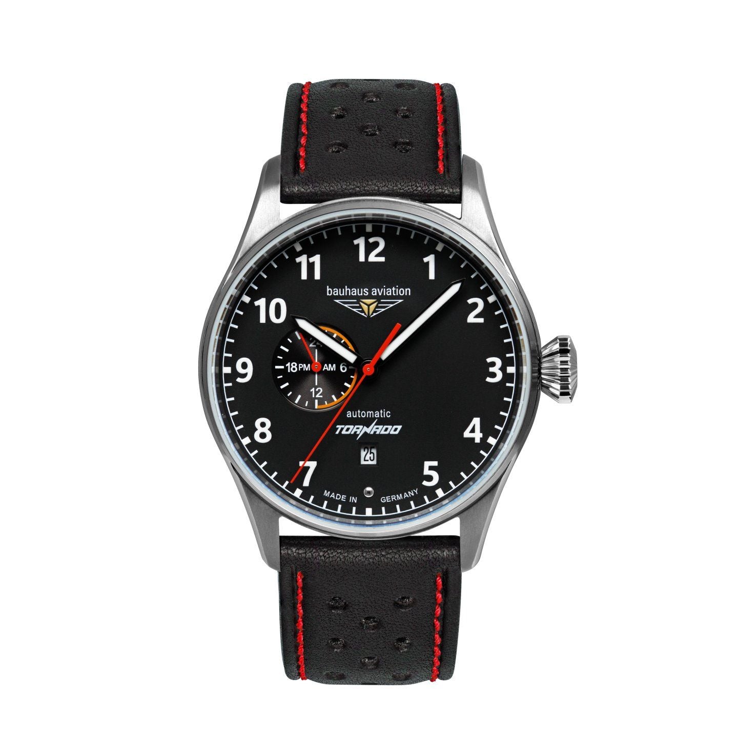 BAUHAUS AVIATION Men's Tornado Automatic 24-Hour Leather Strap Watch 27642 image 0