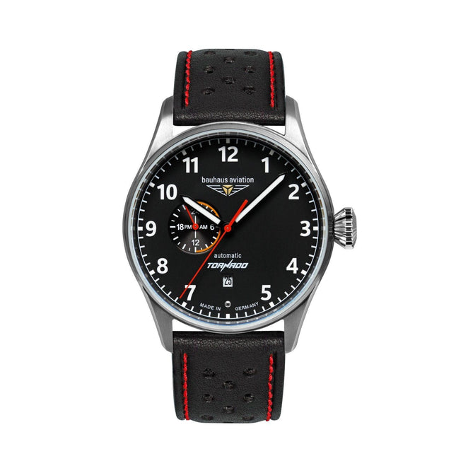 BAUHAUS AVIATION Men's Tornado Automatic 24-Hour Leather Strap Watch 27642 image 0