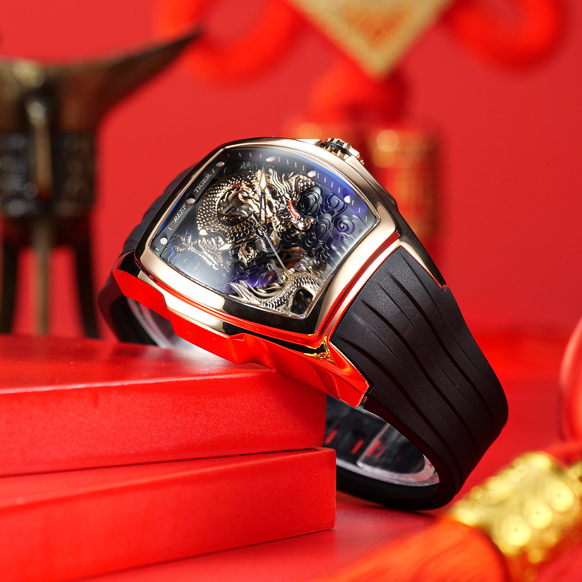 Reef Tiger Men's Aurora Chinese Dragon Skeleton Automatic Watch image 7