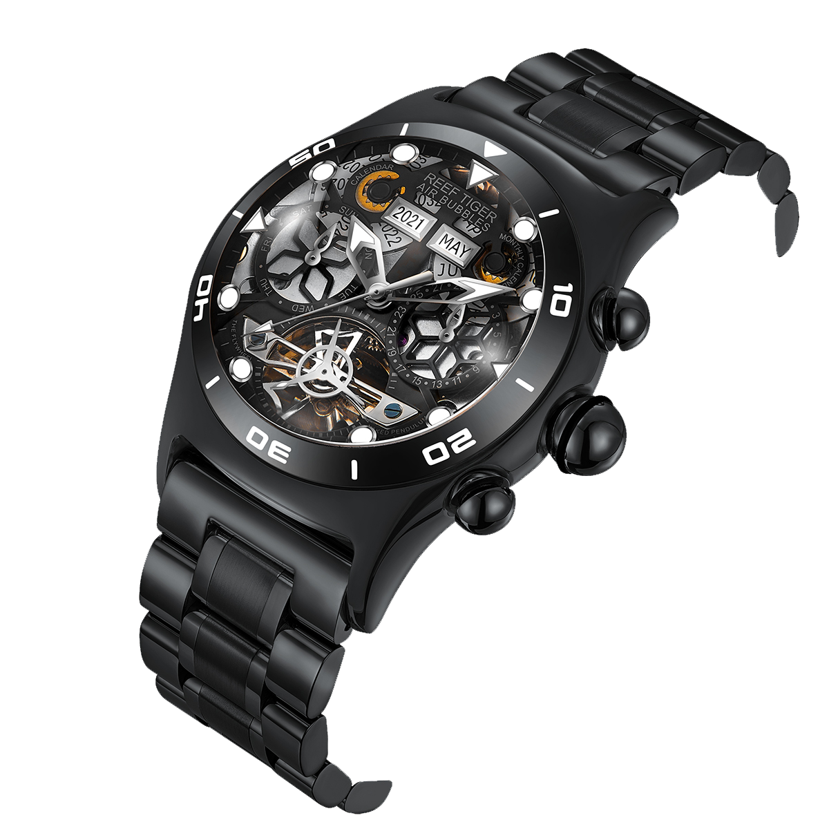 Reef Tiger Men's Aurora Air Bubbles Automatic Mechanical Skeleton Watch image 0