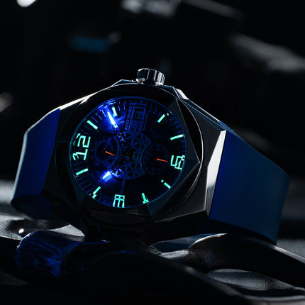 Reef Tiger Men's Black Shark Traveler Multifunctional Automatic Mechanical Dive Watch RGA6906 Silver/Black image 6