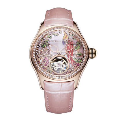 Reef Tiger Women's Aurora Parrots Automatic Skeleton Crystal Watch image 0