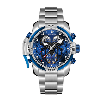 Reef Tiger Men's Aurora Spider Automatic Chronograph Watch Silver/Blue - Steel image