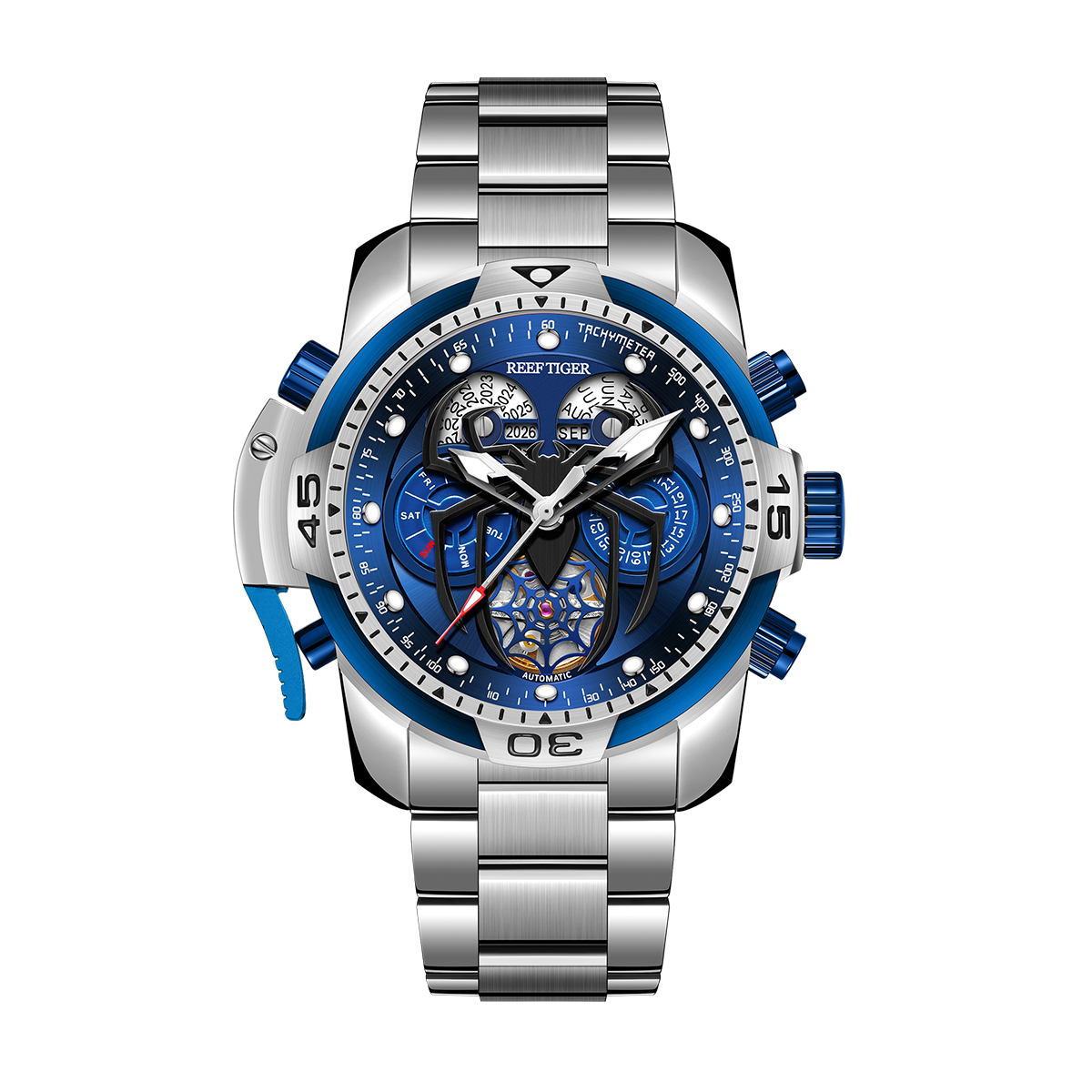 Reef Tiger Men's Aurora Spider Automatic Chronograph Watch Silver/Blue - Steel image