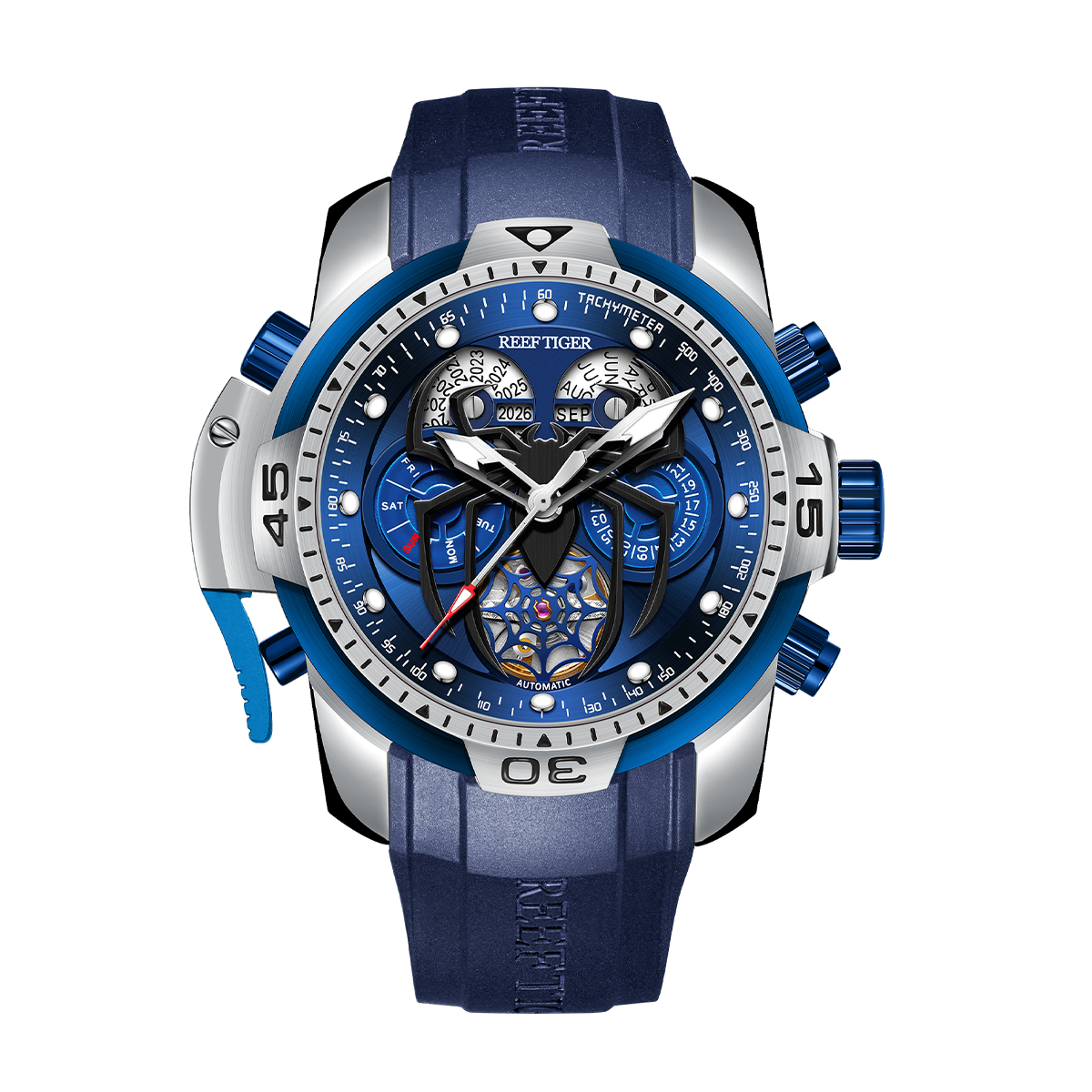 Reef Tiger Men's Aurora Spider Automatic Chronograph Watch Silver/Blue image 0