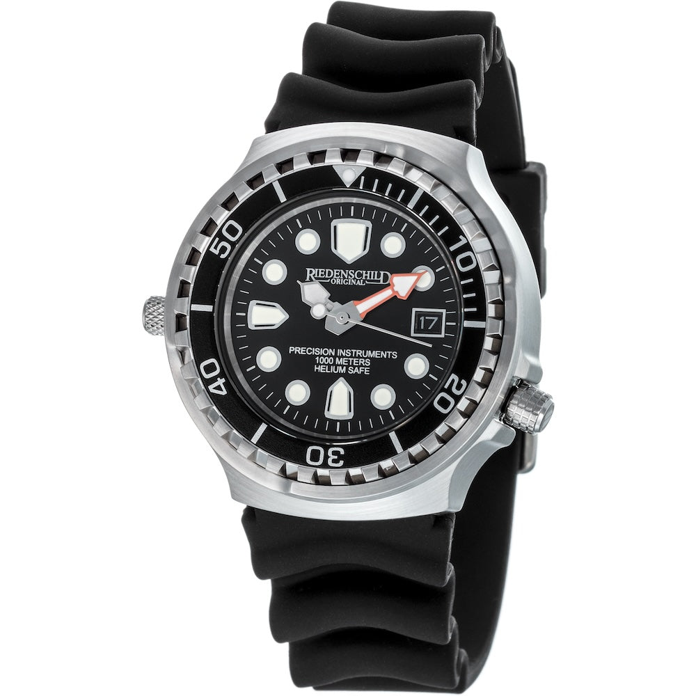 RIEDENSCHILD PRECISION INSRUMENTS GERMANY Divers Taucheruhr 1000m Helium Valve Watch Silver/Black image 1